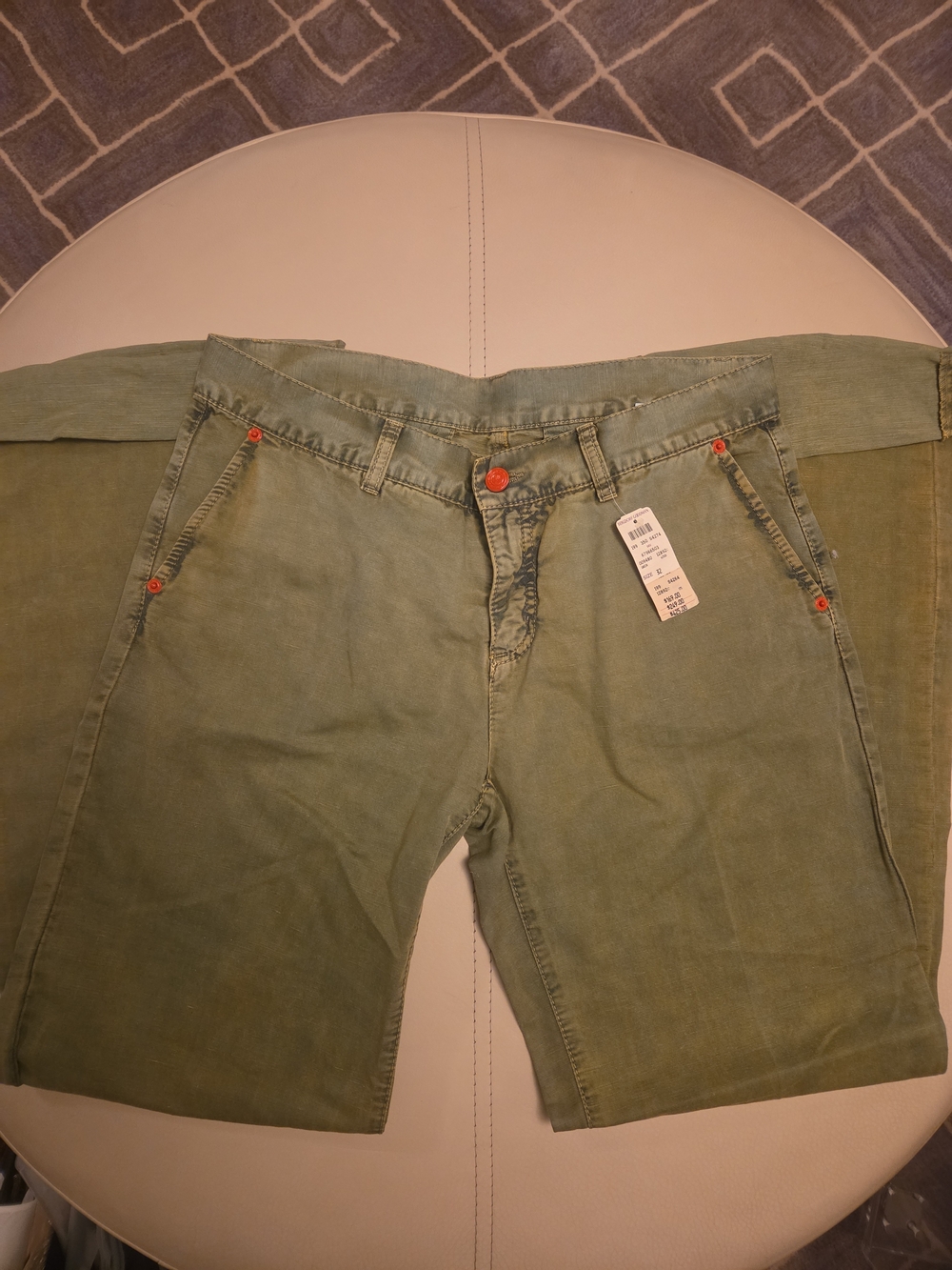 ETRO Cotton Linen Trousers Olive Green Size 32 NWT Red Button Italy